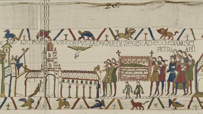 Il corpo di Edoardo il Confessore viene portato alla Chiesa di San Pietro Apostolo, Arazzo di Bayeux da Unbekannt Unbekannt